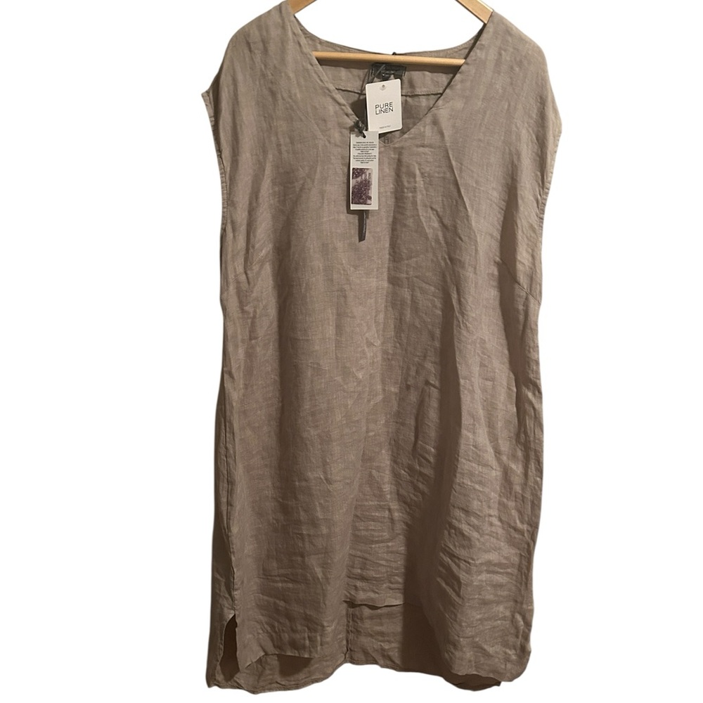 NWT Linen Sleeveless Midi Dress in Beige